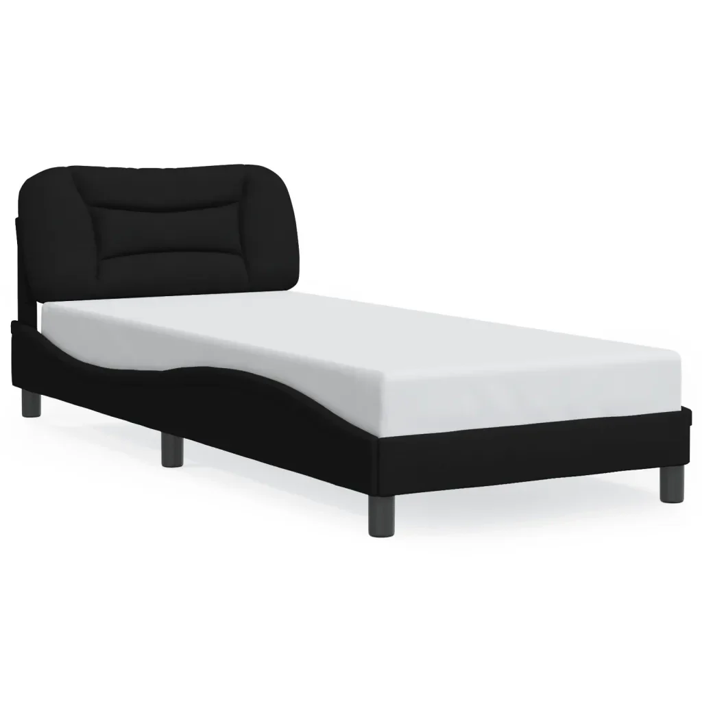 Letto singolo | Letto per adulti | Giroletto con LED senza Materasso Hvar Nero 90x190 cm in Tessuto