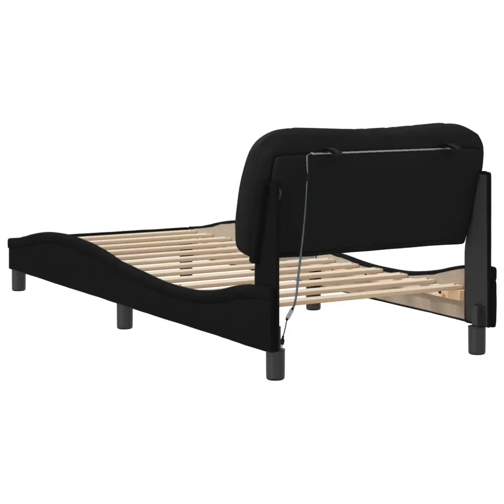 Letto singolo | Letto per adulti | Giroletto con LED senza Materasso Hvar Nero 90x190 cm in Tessuto - Image 9