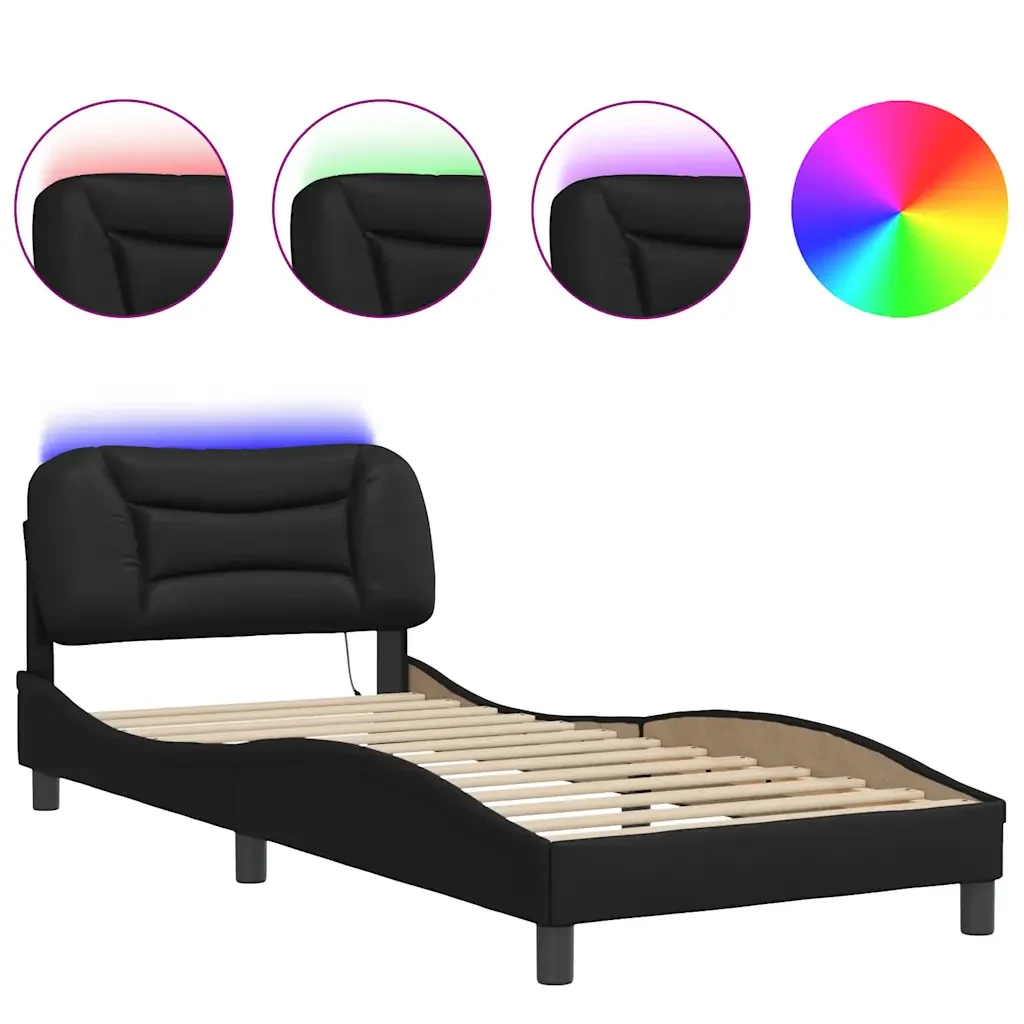 Letto singolo | Letto per adulti | Giroletto con LED senza Materasso Hvar Nero 90x200 cm