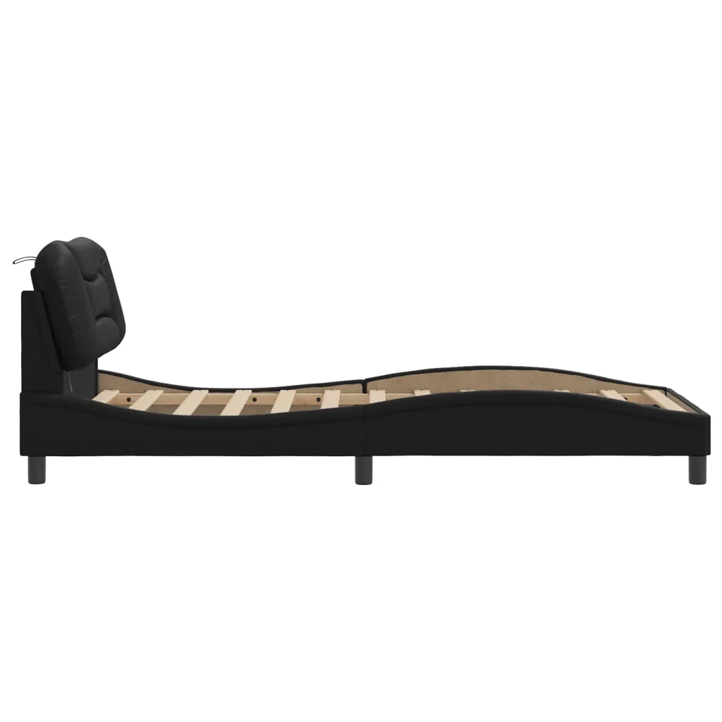 Letto singolo | Letto per adulti | Giroletto con LED senza Materasso Hvar Nero 90x200 cm - Image 8
