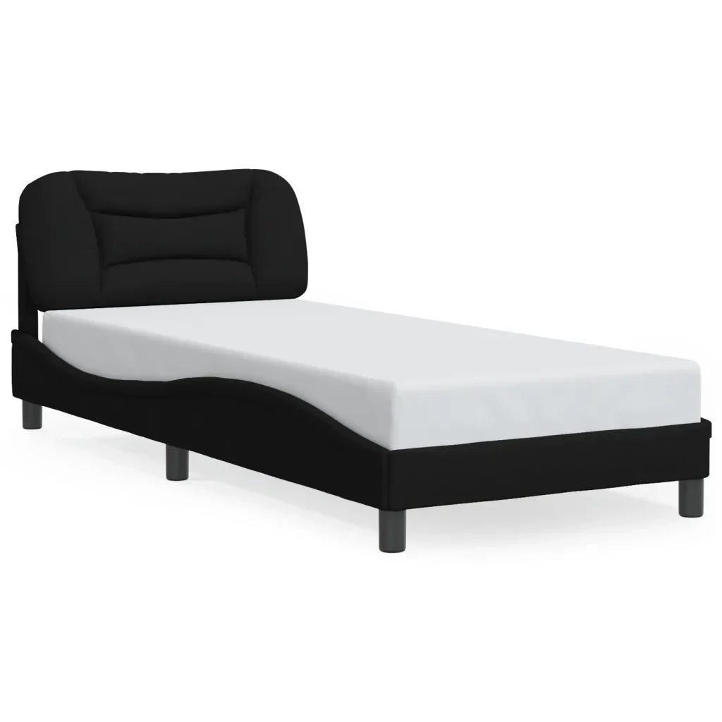 Letto singolo | Letto per adulti | Giroletto con LED senza Materasso Hvar Nero 90x200 cm in Tessuto