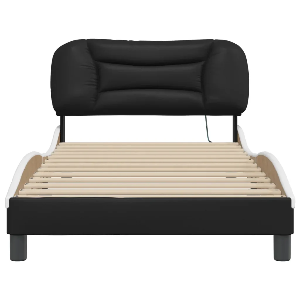 Letto singolo | Letto per adulti | Giroletto con LED senza Materasso Hvar Nero e Bianco 100x200 cm - Image 6