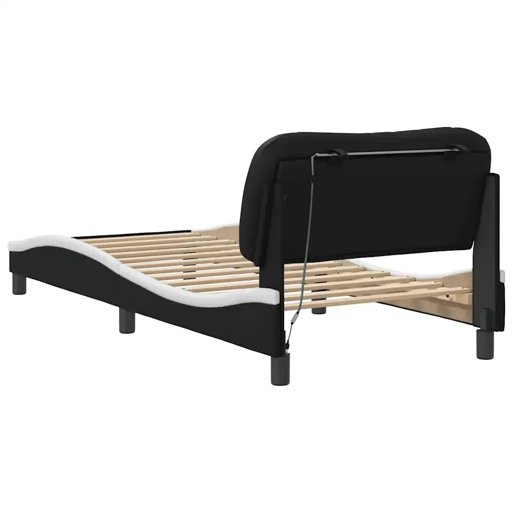 Letto singolo | Letto per adulti | Giroletto con LED senza Materasso Hvar Nero e Bianco 80x200 cm - Image 10