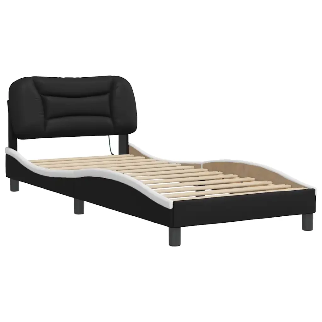 Letto singolo | Letto per adulti | Giroletto con LED senza Materasso Hvar Nero e Bianco 80x200 cm - Image 3