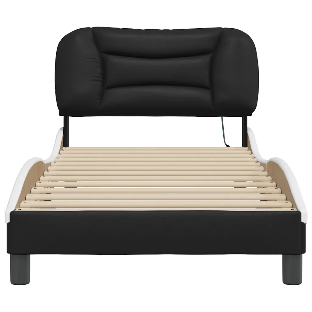 Letto singolo | Letto per adulti | Giroletto con LED senza Materasso Hvar Nero e Bianco 80x200 cm - Image 6