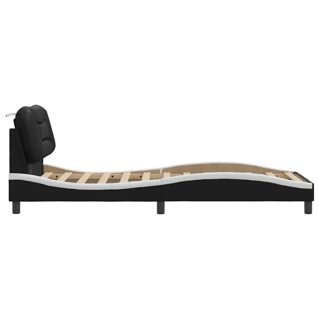Letto singolo | Letto per adulti | Giroletto con LED senza Materasso Hvar Nero e Bianco 80x200 cm - Image 9