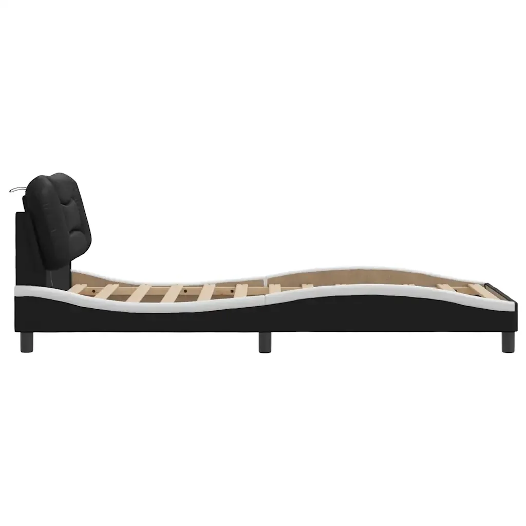 Letto singolo | Letto per adulti | Giroletto con LED senza Materasso Hvar Nero e Bianco 90x190 cm - Image 8