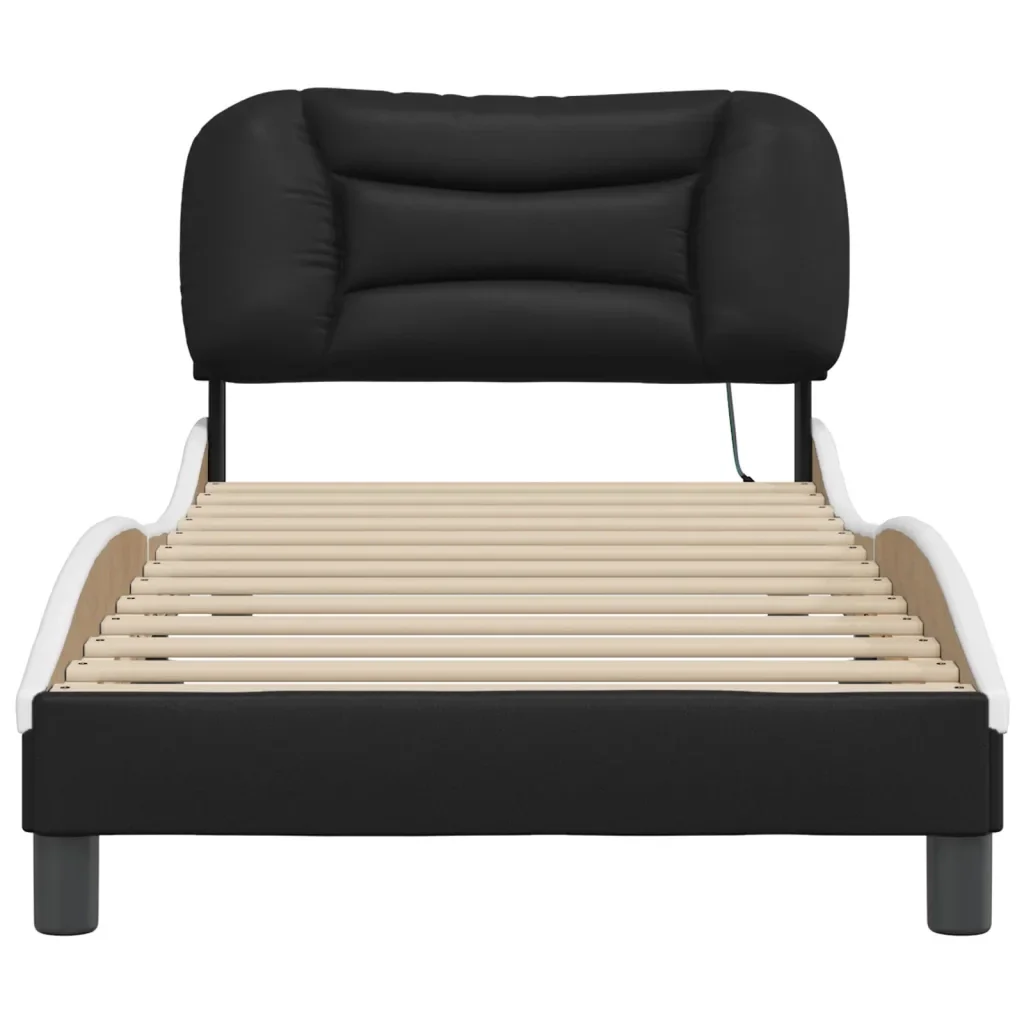 Letto singolo | Letto per adulti | Giroletto con LED senza Materasso Hvar Nero e Bianco 90x200 cm - Image 6