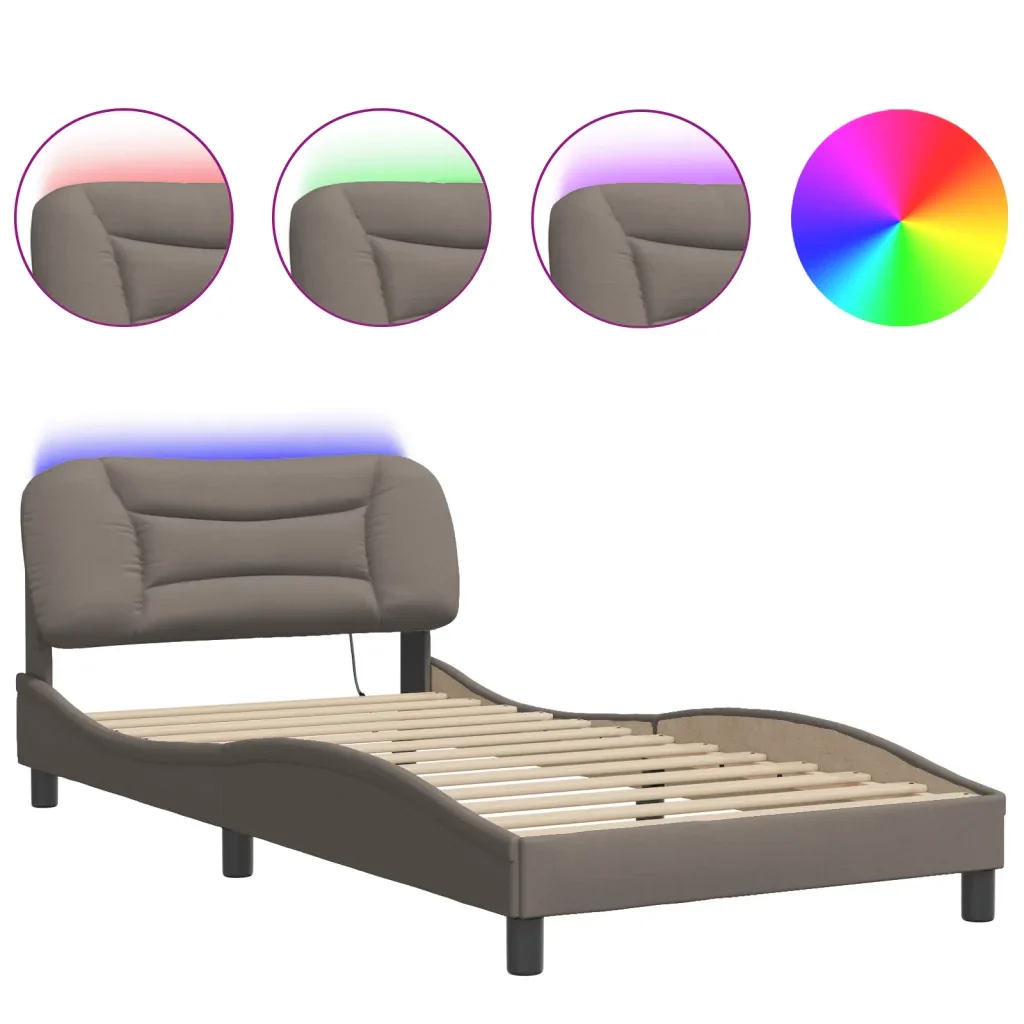 Letto singolo | Letto per adulti | Giroletto con LED senza Materasso Hvar Tortora 100x200 cm in Tessuto