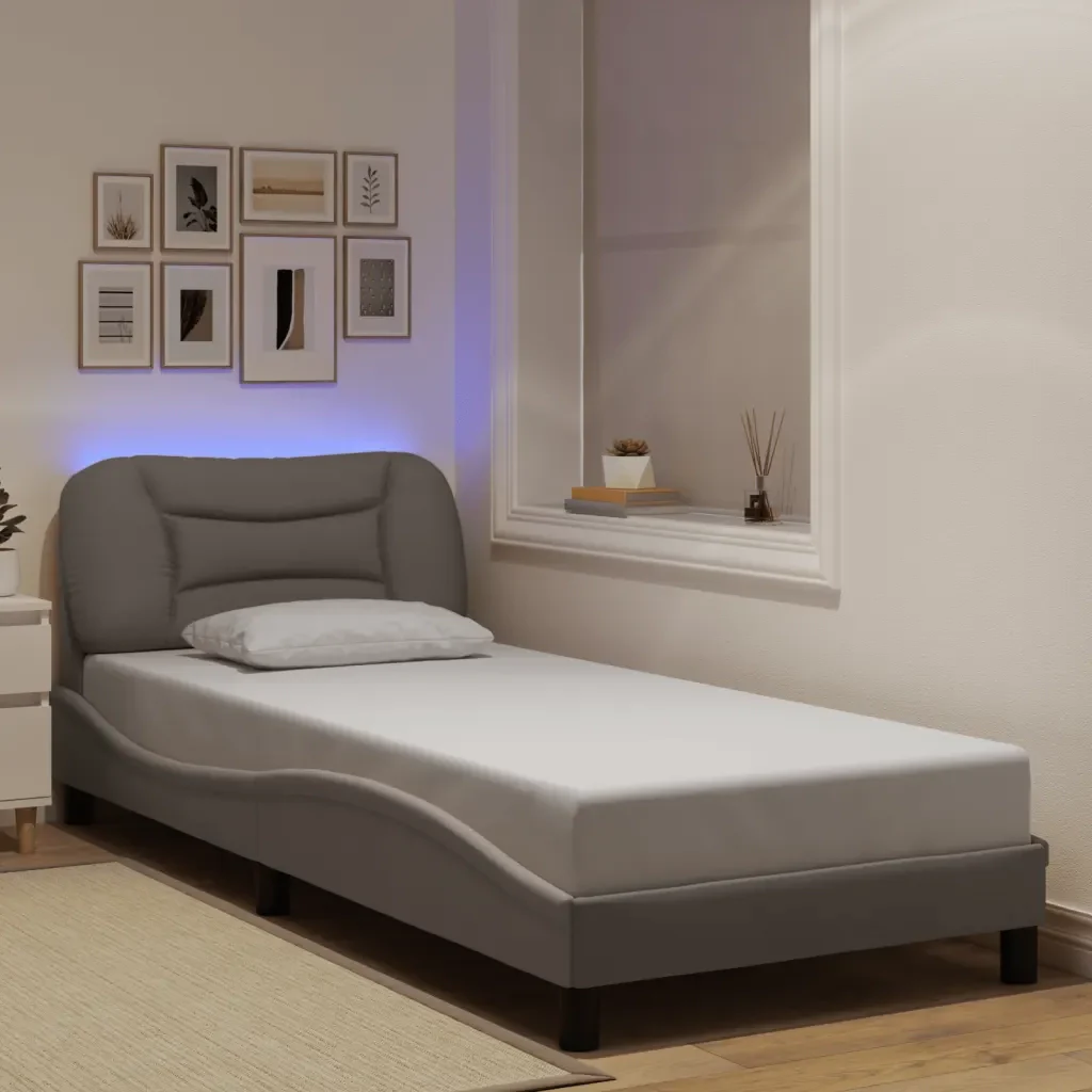 Letto singolo | Letto per adulti | Giroletto con LED senza Materasso Hvar Tortora 90x190 cm Tessuto - Image 2
