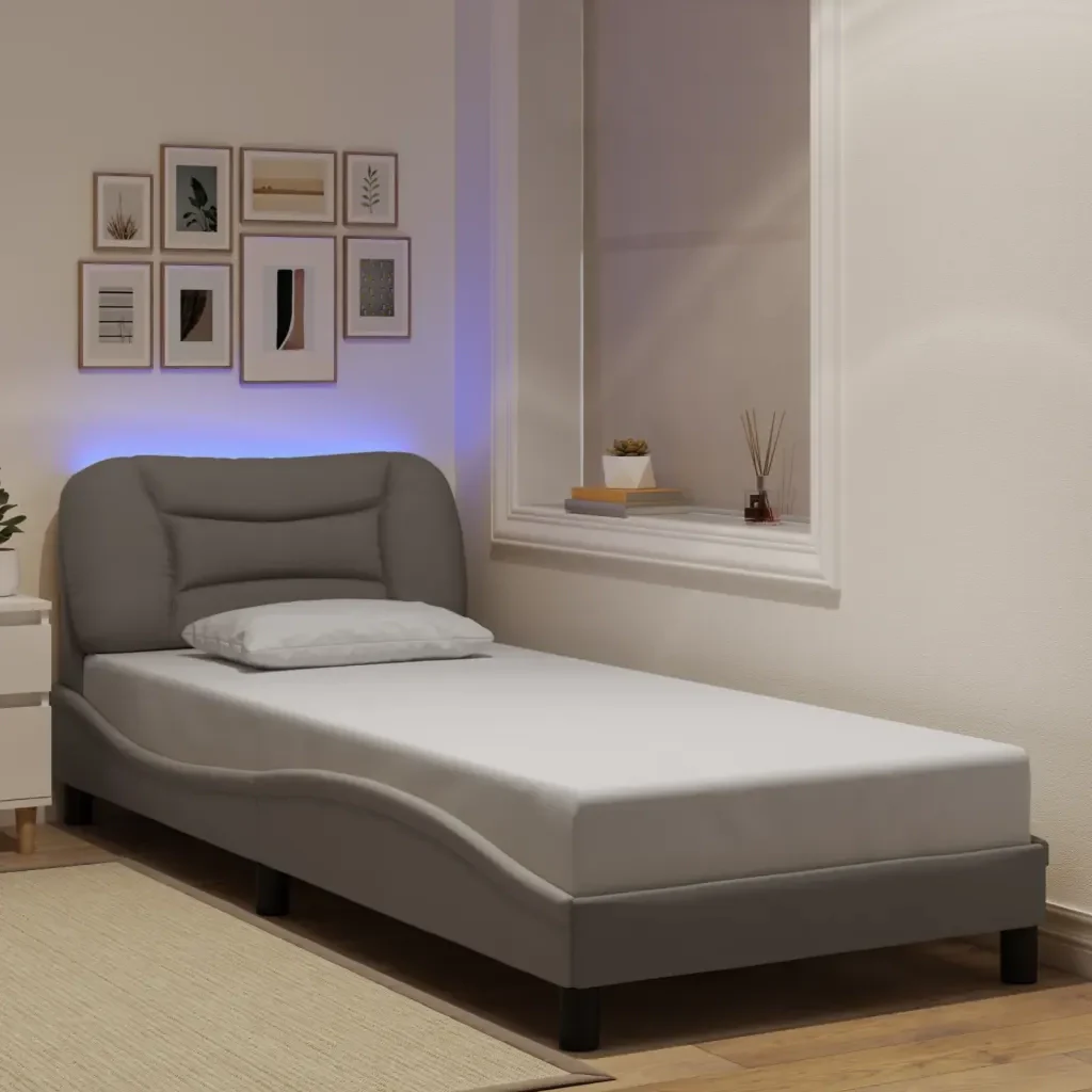 Letto singolo | Letto per adulti | Giroletto con LED senza Materasso Hvar Tortora 90x200 cm Tessuto - Image 2