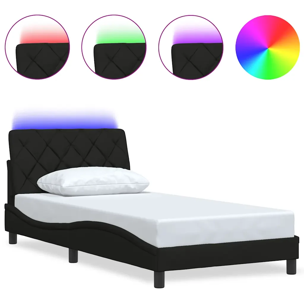 Letto singolo | Letto per adulti | Giroletto con LED senza Materasso Nero 100x200 cm in Tessuto