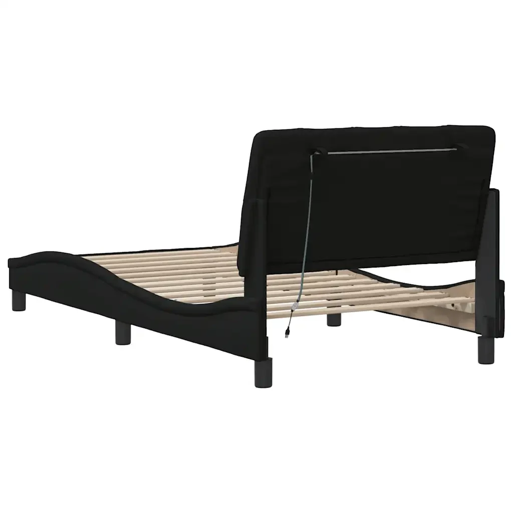Letto singolo | Letto per adulti | Giroletto con LED senza Materasso Nero 100x200 cm in Tessuto - Image 10