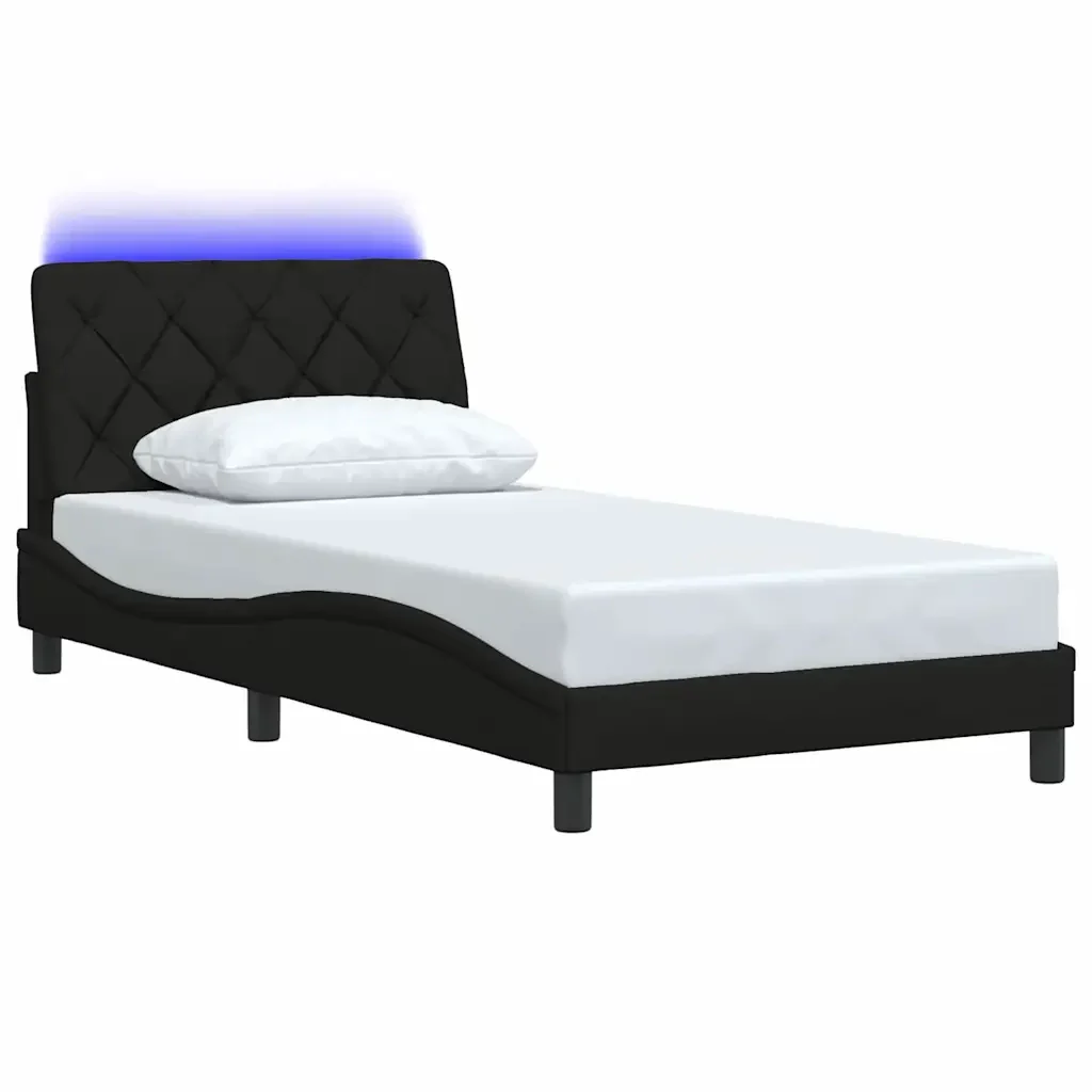 Letto singolo | Letto per adulti | Giroletto con LED senza Materasso Nero 100x200 cm in Tessuto - Image 3