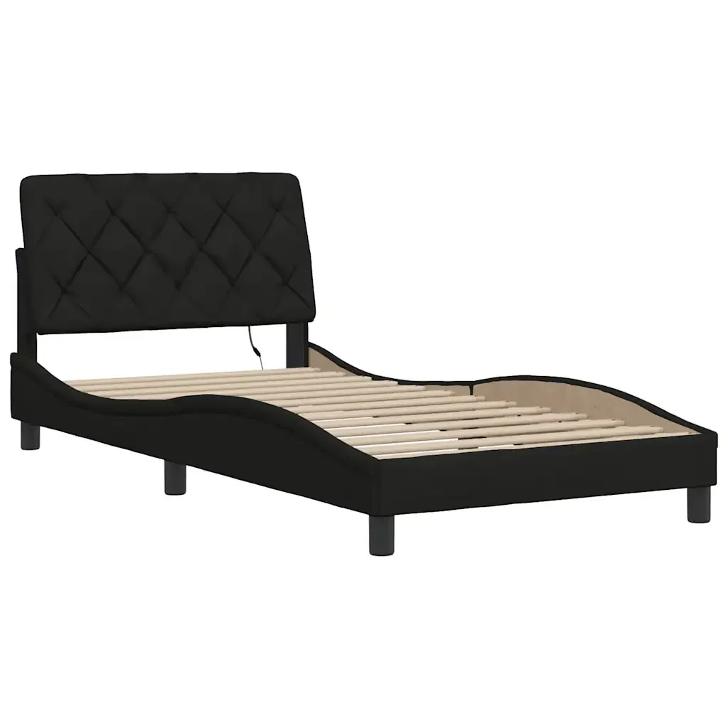 Letto singolo | Letto per adulti | Giroletto con LED senza Materasso Nero 100x200 cm in Tessuto - Image 9