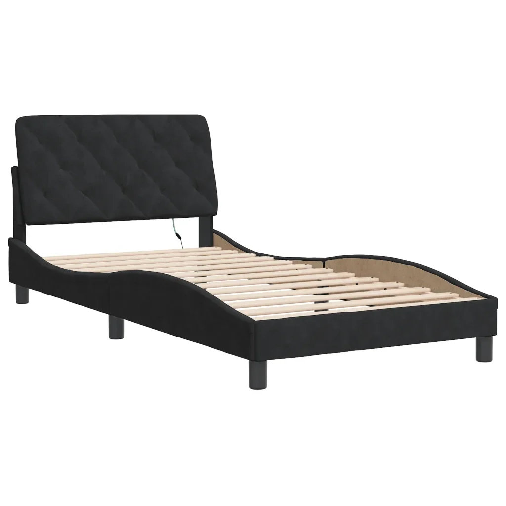 Letto singolo | Letto per adulti | Giroletto con LED senza Materasso Nero 100x200 cm in Velluto - Image 4