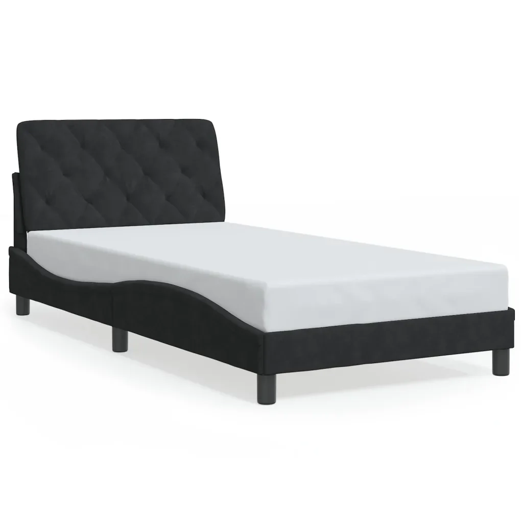 Letto singolo | Letto per adulti | Giroletto con LED senza Materasso Nero 100x200 cm in Velluto - Image 5