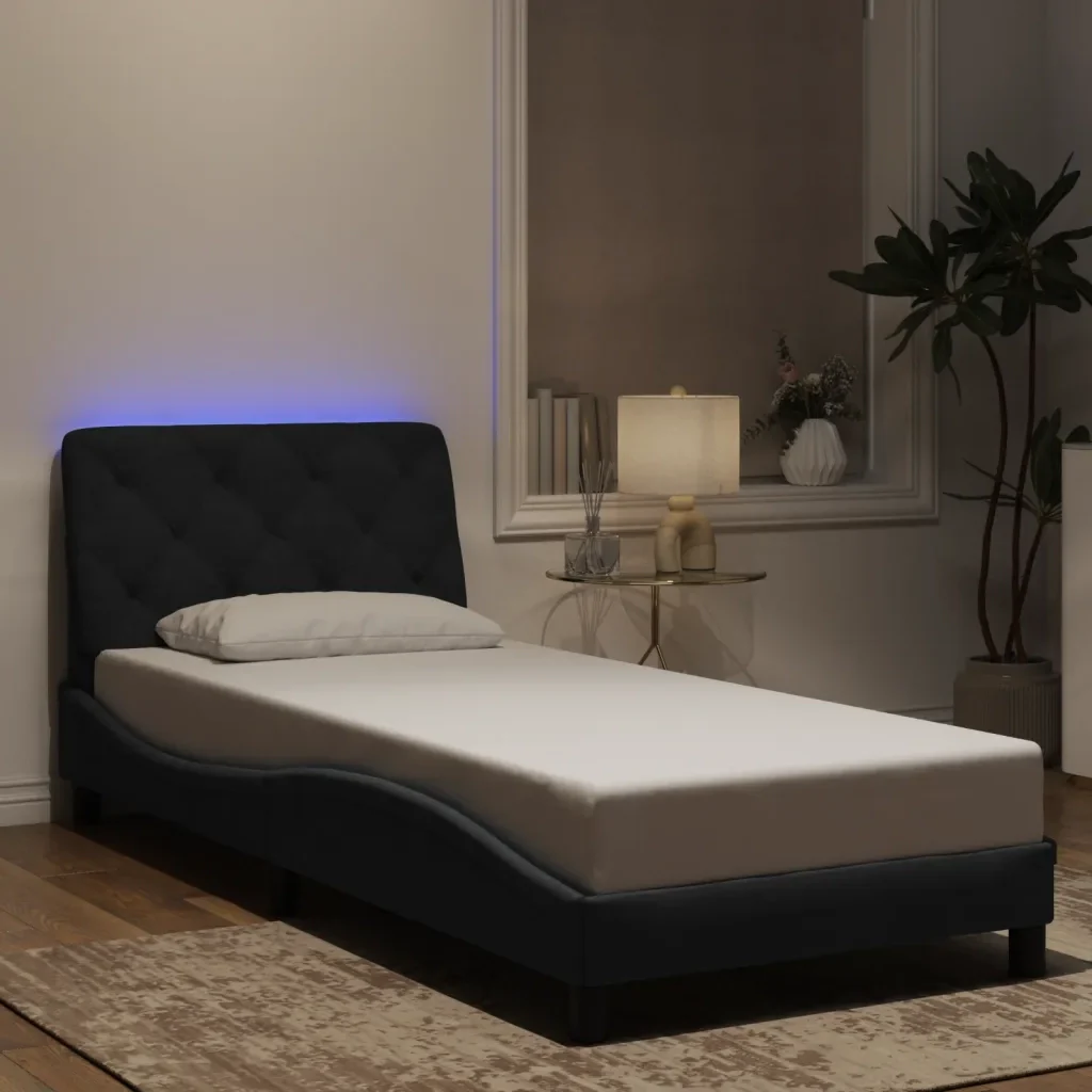 Letto singolo | Letto per adulti | Giroletto con LED senza Materasso Nero 80x200 cm in Velluto - Image 2