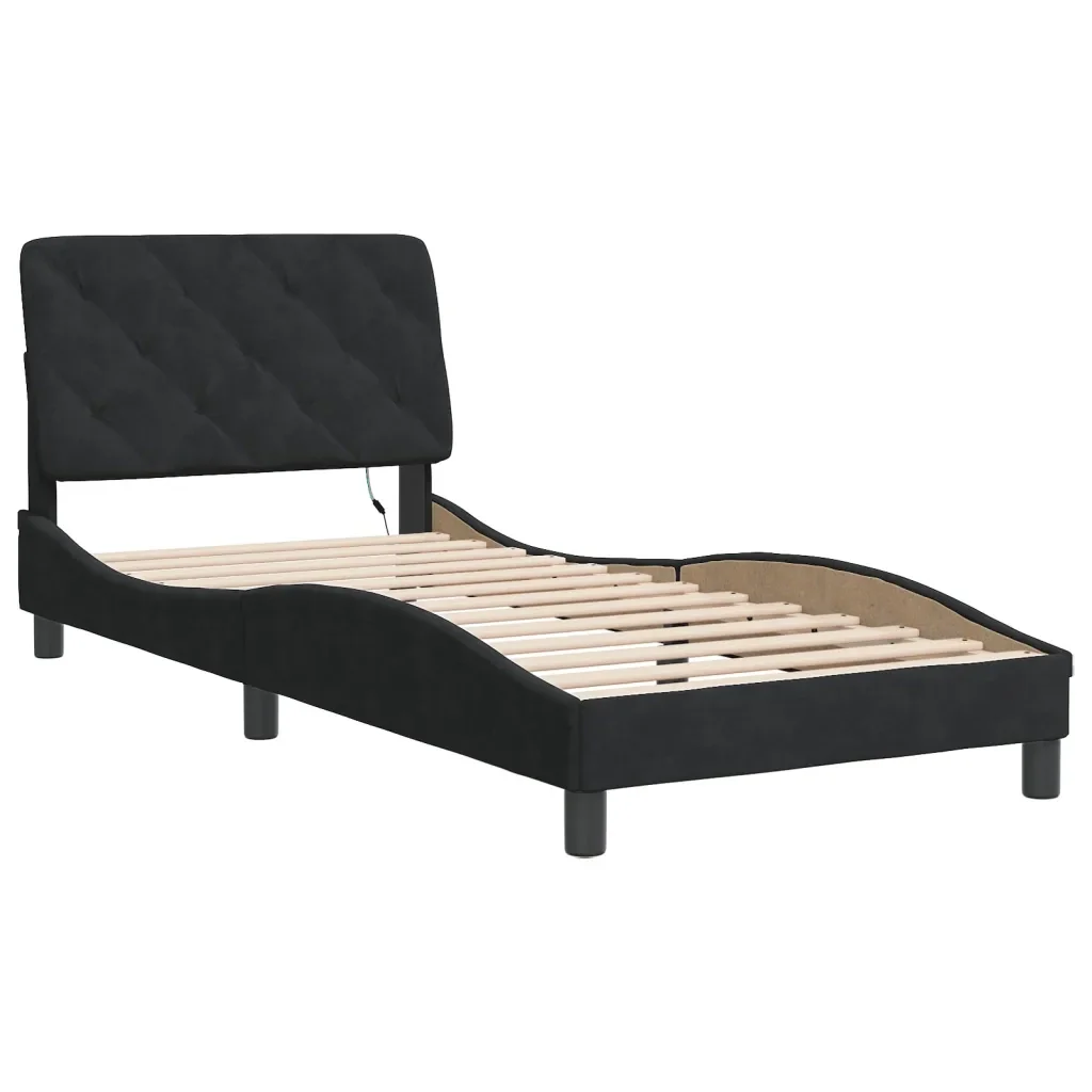Letto singolo | Letto per adulti | Giroletto con LED senza Materasso Nero 80x200 cm in Velluto - Image 3