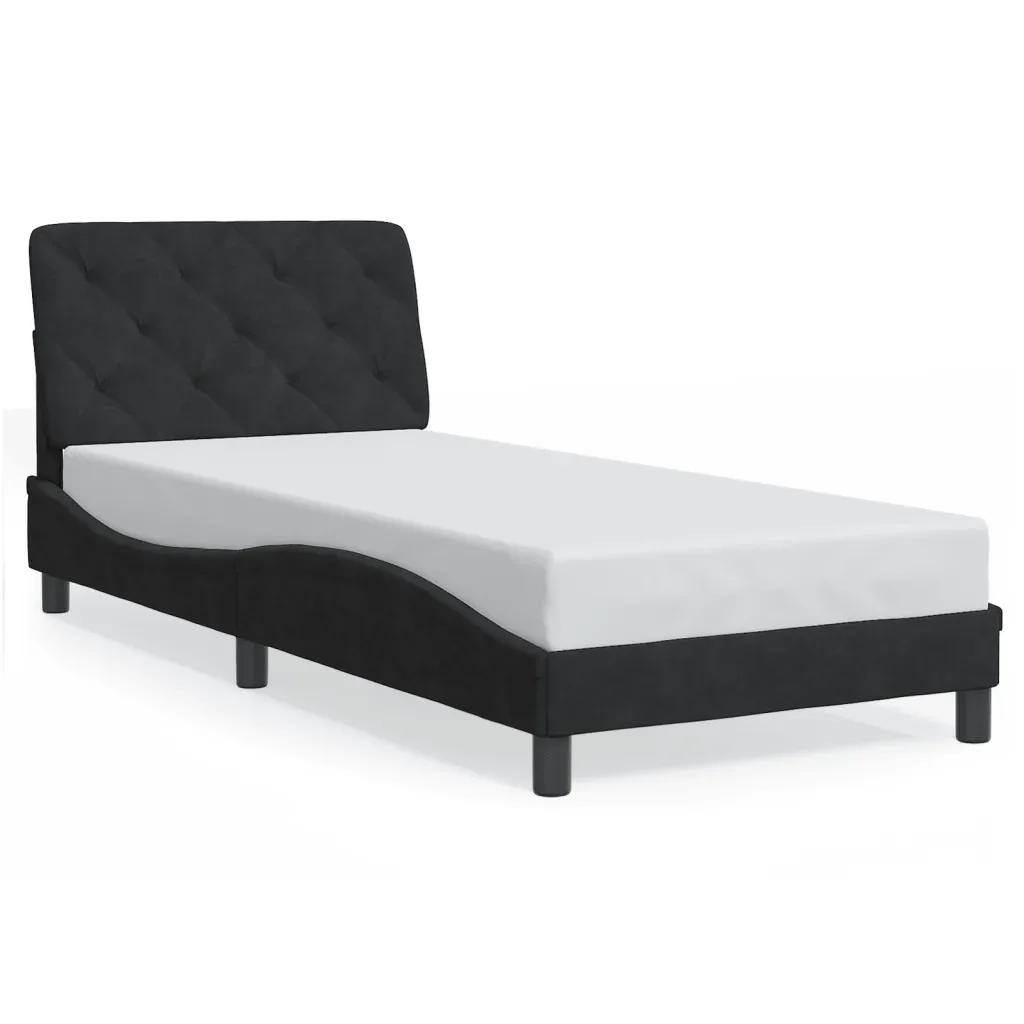 Letto singolo | Letto per adulti | Giroletto con LED senza Materasso Nero 80x200 cm in Velluto - Image 5