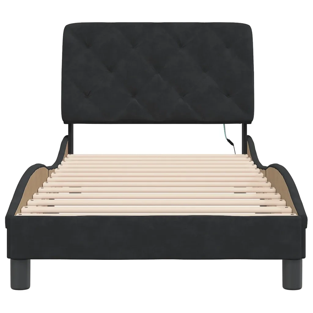 Letto singolo | Letto per adulti | Giroletto con LED senza Materasso Nero 80x200 cm in Velluto - Image 6