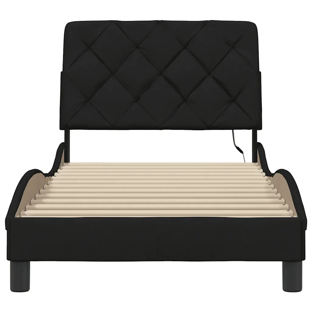 Letto singolo | Letto per adulti | Giroletto con LED senza Materasso Nero 80x200 cm Tessuto - Image 6
