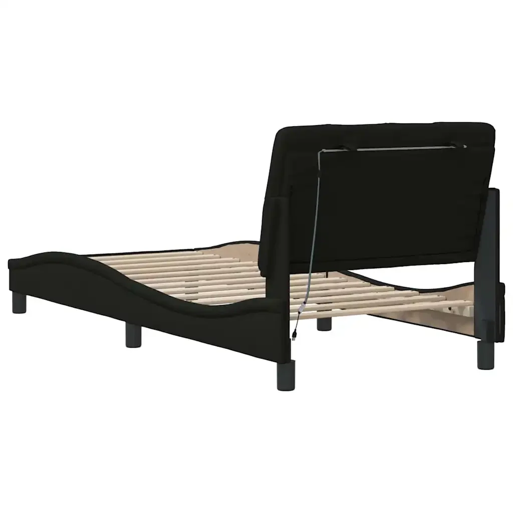 Letto singolo | Letto per adulti | Giroletto con LED senza Materasso Nero 90x190 cm in Tessuto - Image 10