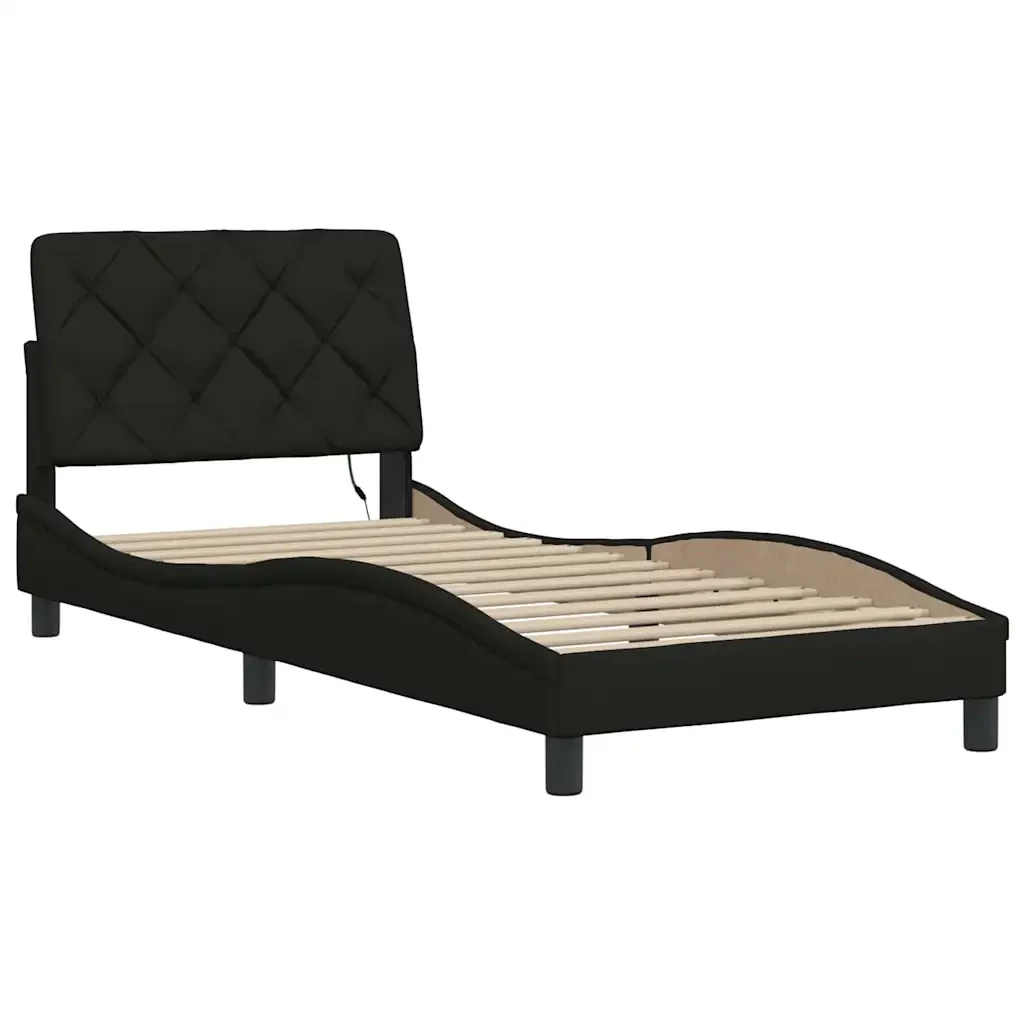 Letto singolo | Letto per adulti | Giroletto con LED senza Materasso Nero 90x190 cm in Tessuto - Image 9