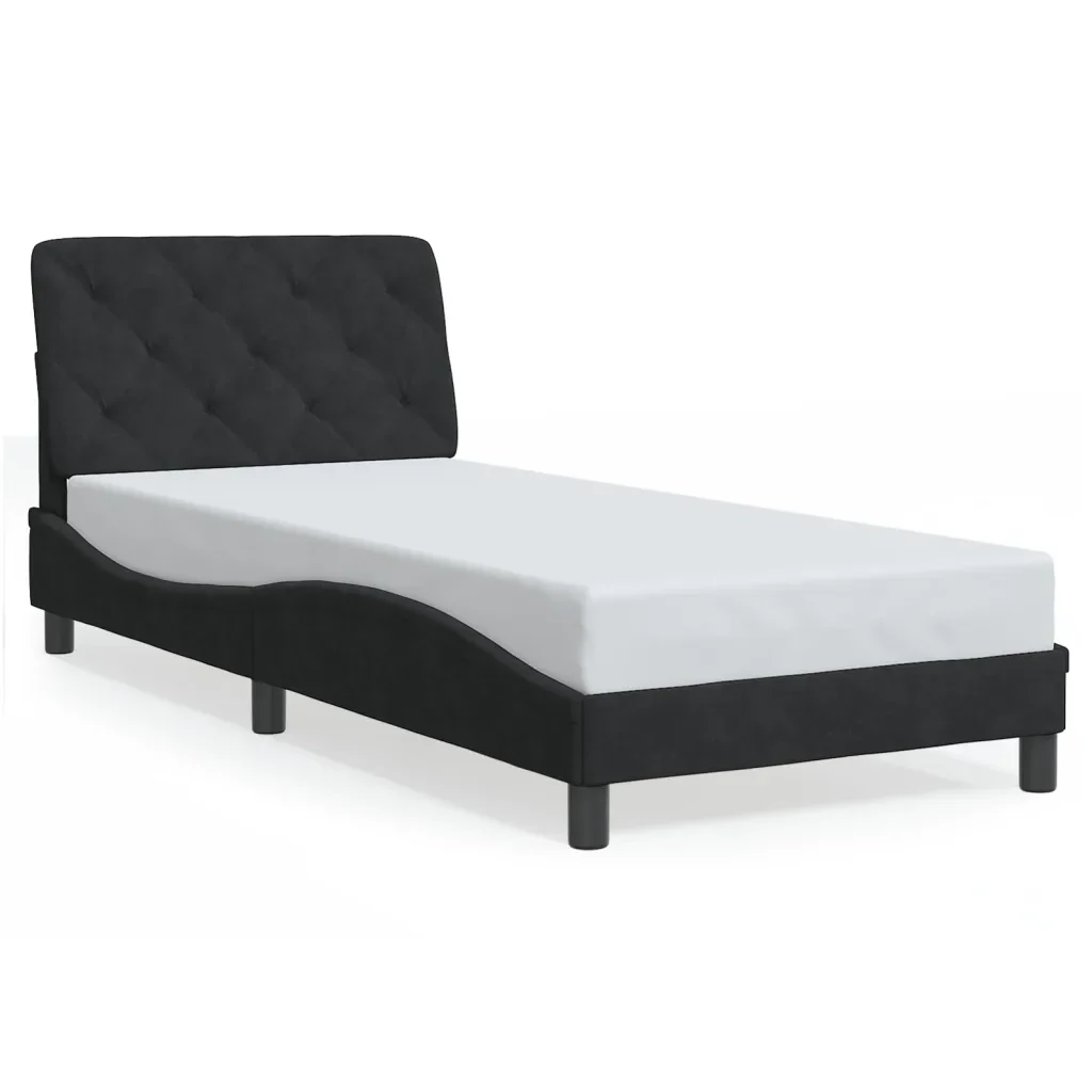 Letto singolo | Letto per adulti | Giroletto con LED senza Materasso Nero 90x190 cm in Velluto - Image 5