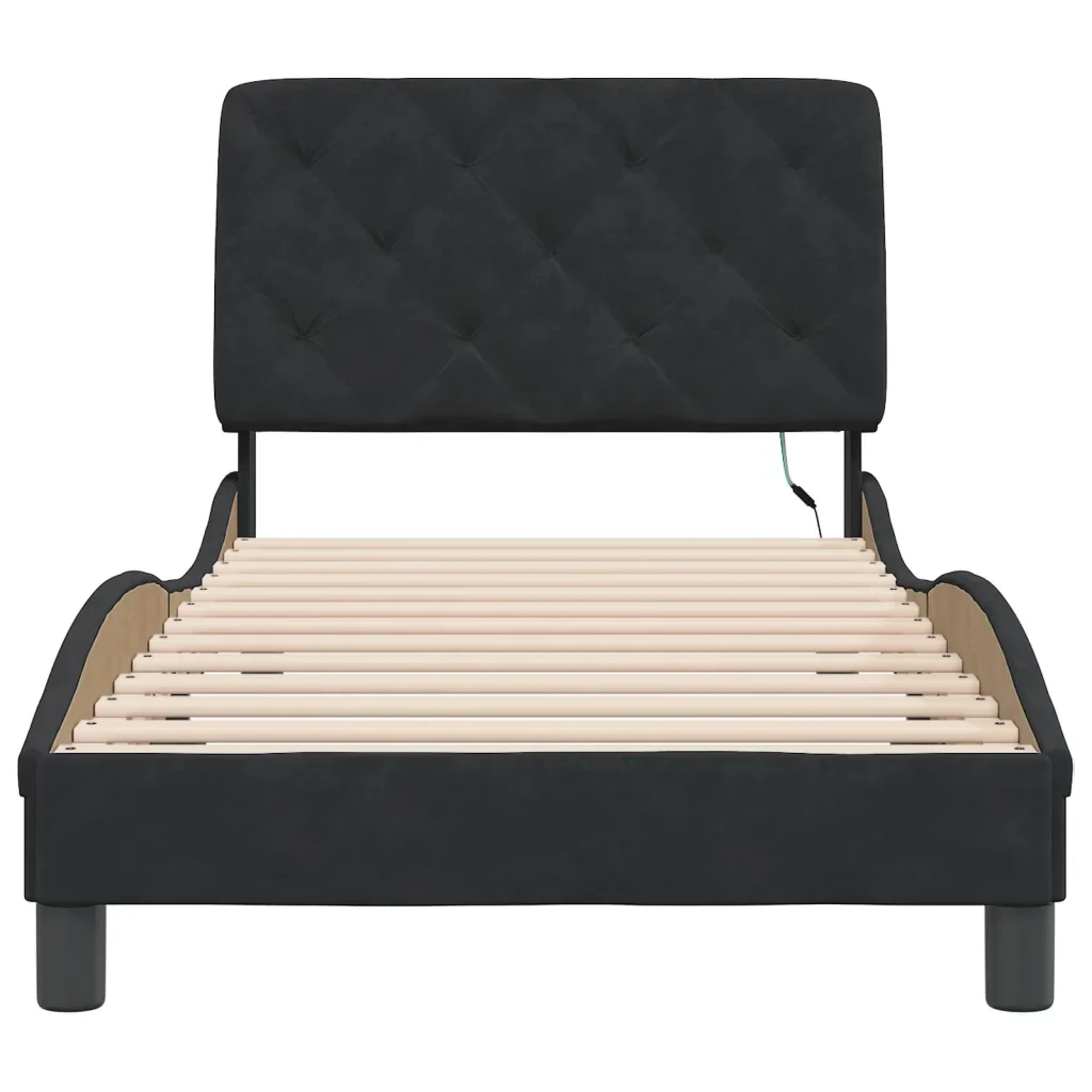 Letto singolo | Letto per adulti | Giroletto con LED senza Materasso Nero 90x190 cm in Velluto - Image 6