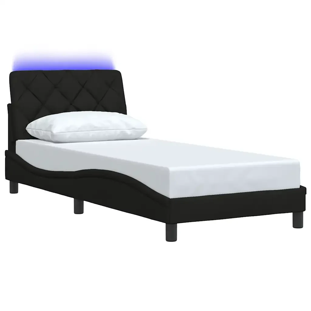 Letto singolo | Letto per adulti | Giroletto con LED senza Materasso Nero 90x200 cm in Tessuto - Image 3