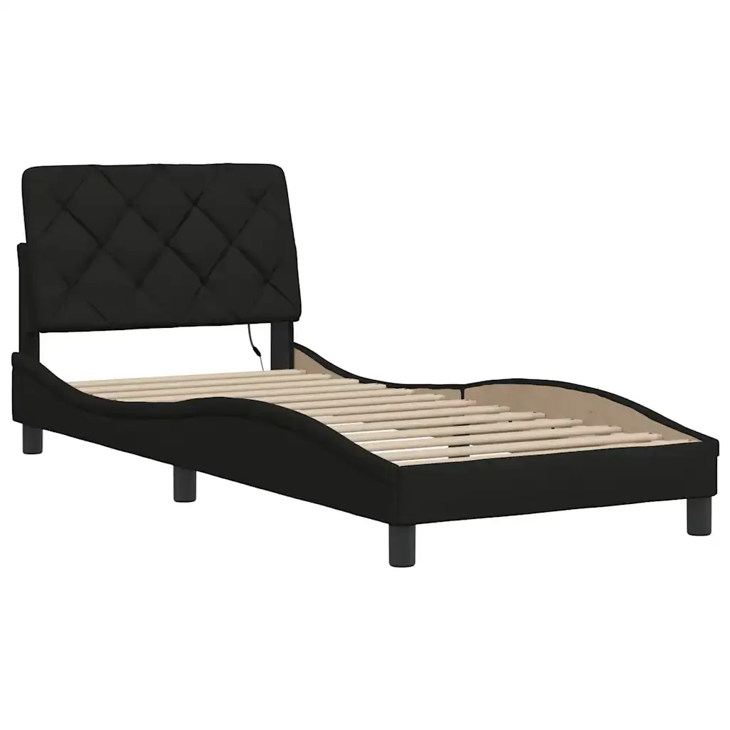 Letto singolo | Letto per adulti | Giroletto con LED senza Materasso Nero 90x200 cm in Tessuto - Image 9