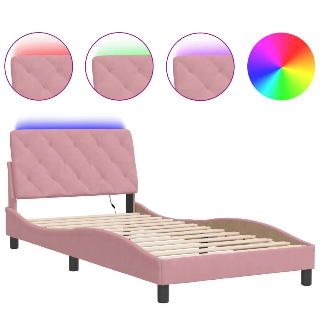 Letto singolo | Letto per adulti | Giroletto con LED senza Materasso Rosa 100x200 cm in Velluto