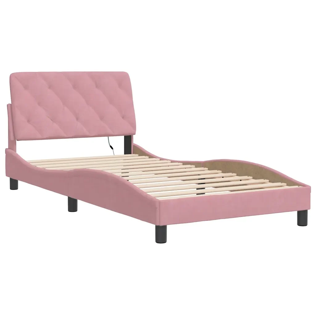 Letto singolo | Letto per adulti | Giroletto con LED senza Materasso Rosa 100x200 cm in Velluto - Image 3