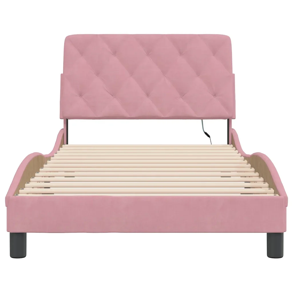 Letto singolo | Letto per adulti | Giroletto con LED senza Materasso Rosa 100x200 cm in Velluto - Image 6