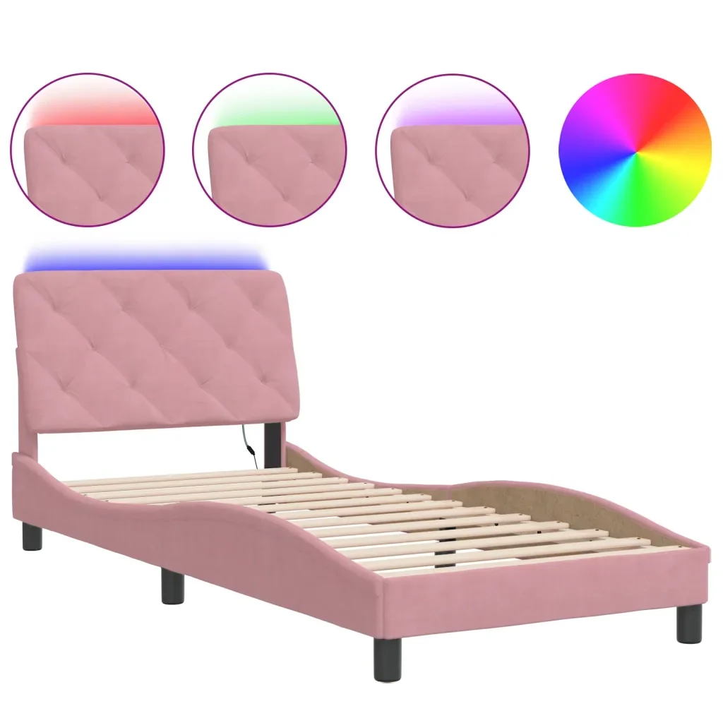 Letto singolo | Letto per adulti | Giroletto con LED senza Materasso Rosa 80x200 cm in Velluto