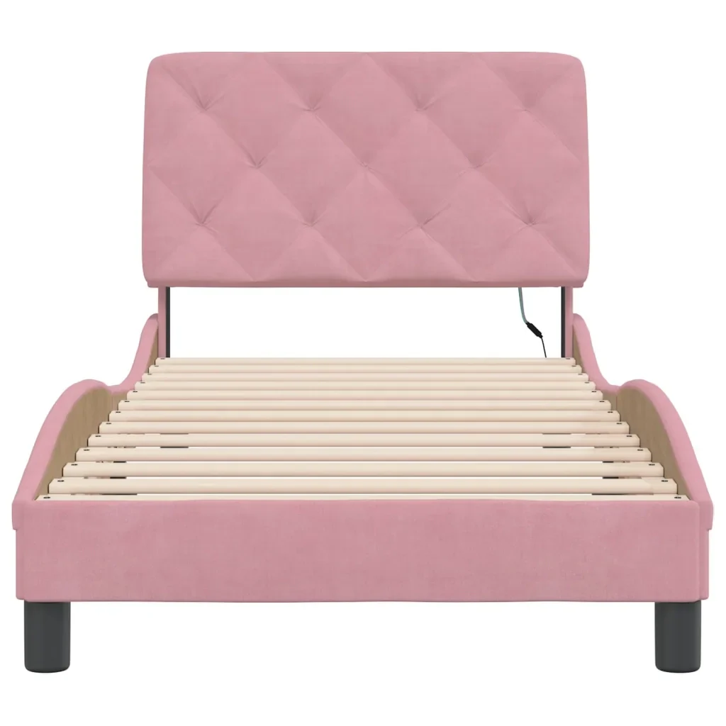 Letto singolo | Letto per adulti | Giroletto con LED senza Materasso Rosa 90x200 cm in Velluto - Image 6