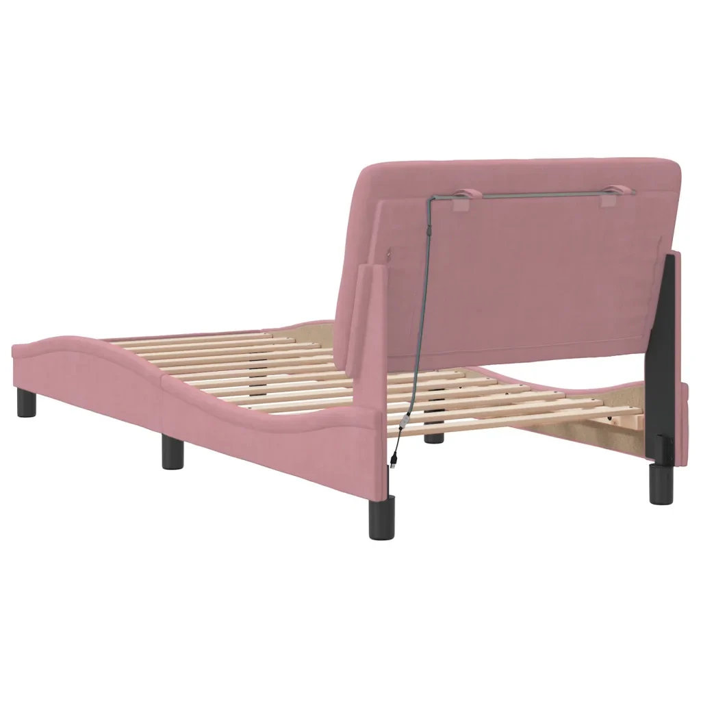 Letto singolo | Letto per adulti | Giroletto con LED senza Materasso Rosa 90x200 cm in Velluto - Image 8