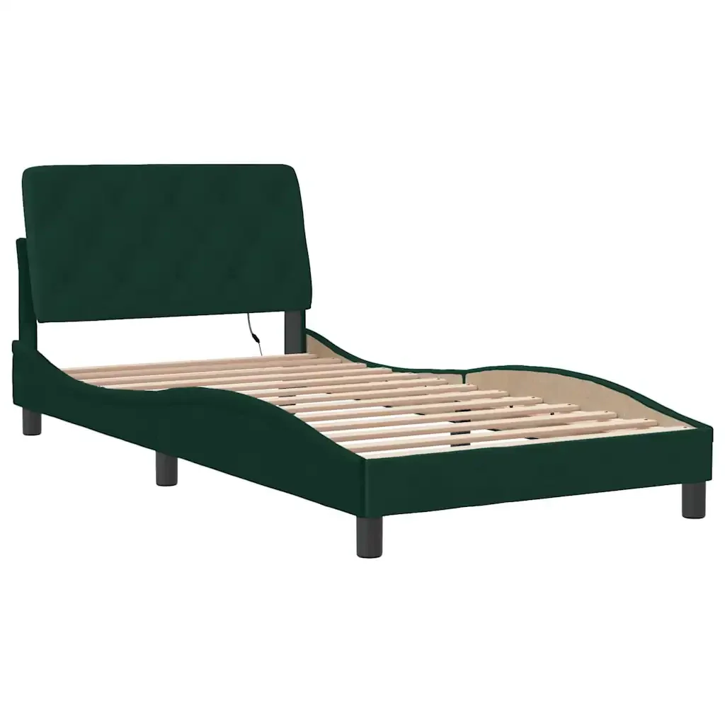 Letto singolo | Letto per adulti | Giroletto con LED senza Materasso Verde Scuro 100x200 cm in Velluto - Image 3