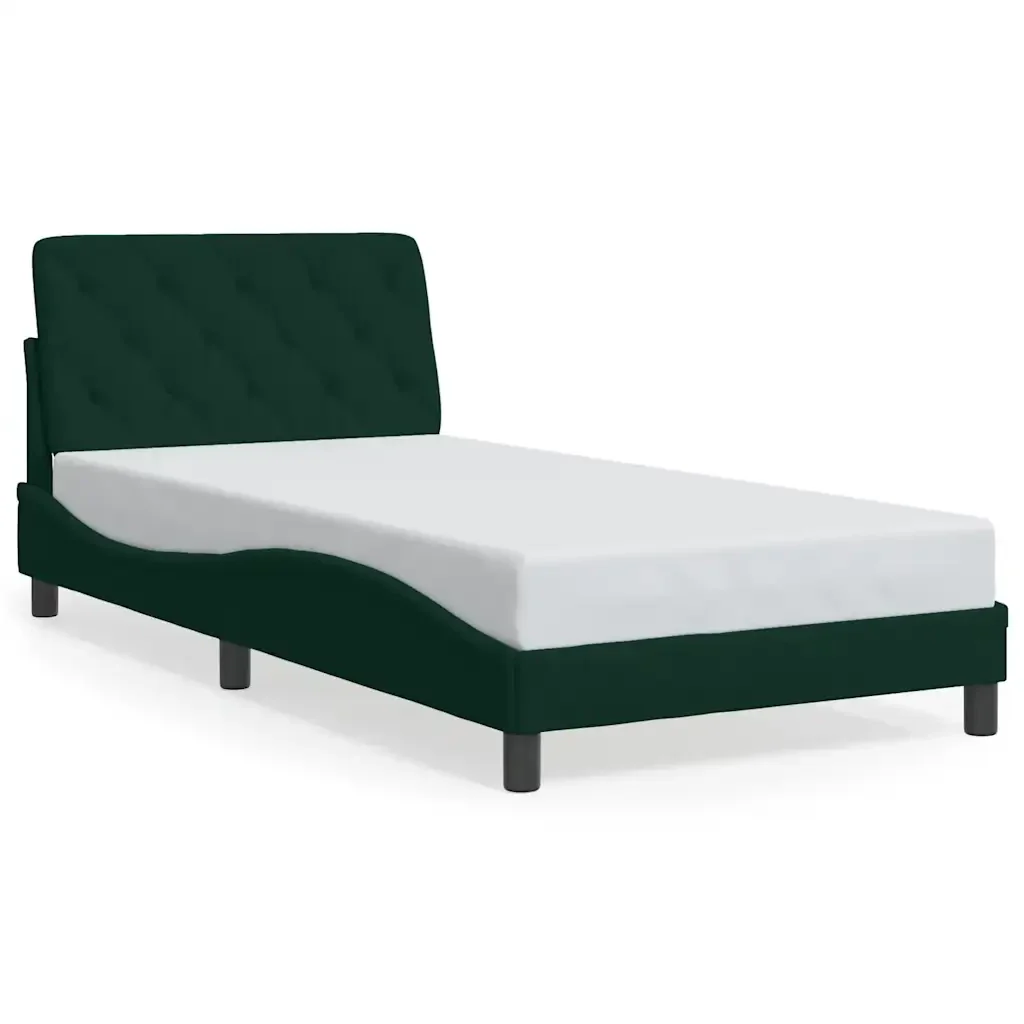 Letto singolo | Letto per adulti | Giroletto con LED senza Materasso Verde Scuro 100x200 cm in Velluto - Image 5