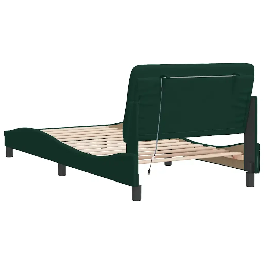 Letto singolo | Letto per adulti | Giroletto con LED senza Materasso Verde Scuro 100x200 cm in Velluto - Image 8