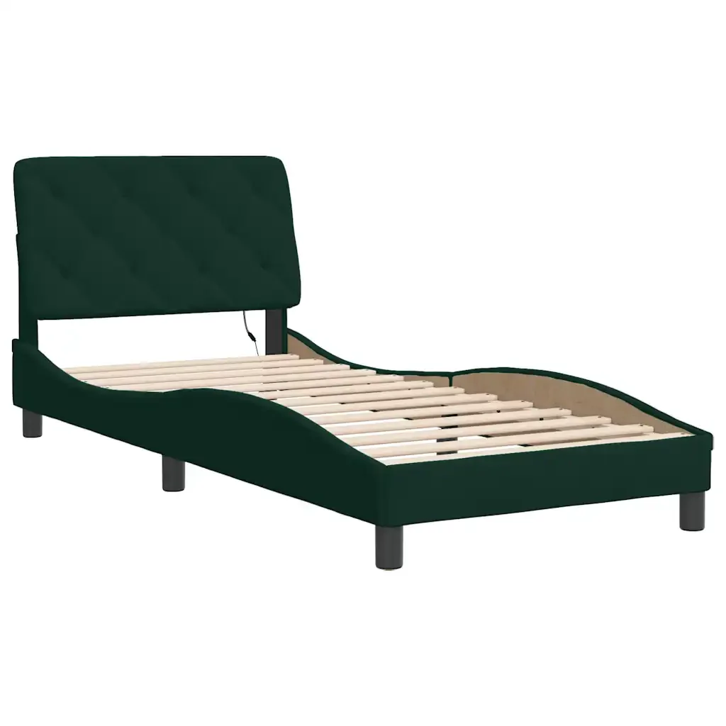 Letto singolo | Letto per adulti | Giroletto con LED senza Materasso Verde Scuro 80x200 cm in Velluto - Image 3