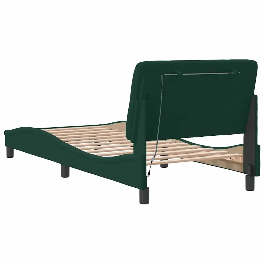 Letto singolo | Letto per adulti | Giroletto con LED senza Materasso Verde Scuro 80x200 cm in Velluto - Image 8