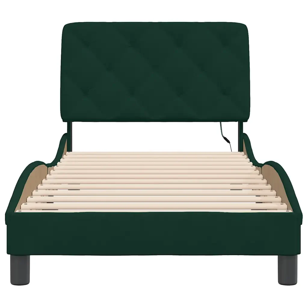Letto singolo | Letto per adulti | Giroletto con LED senza Materasso Verde Scuro 90x190 cm in Velluto - Image 6