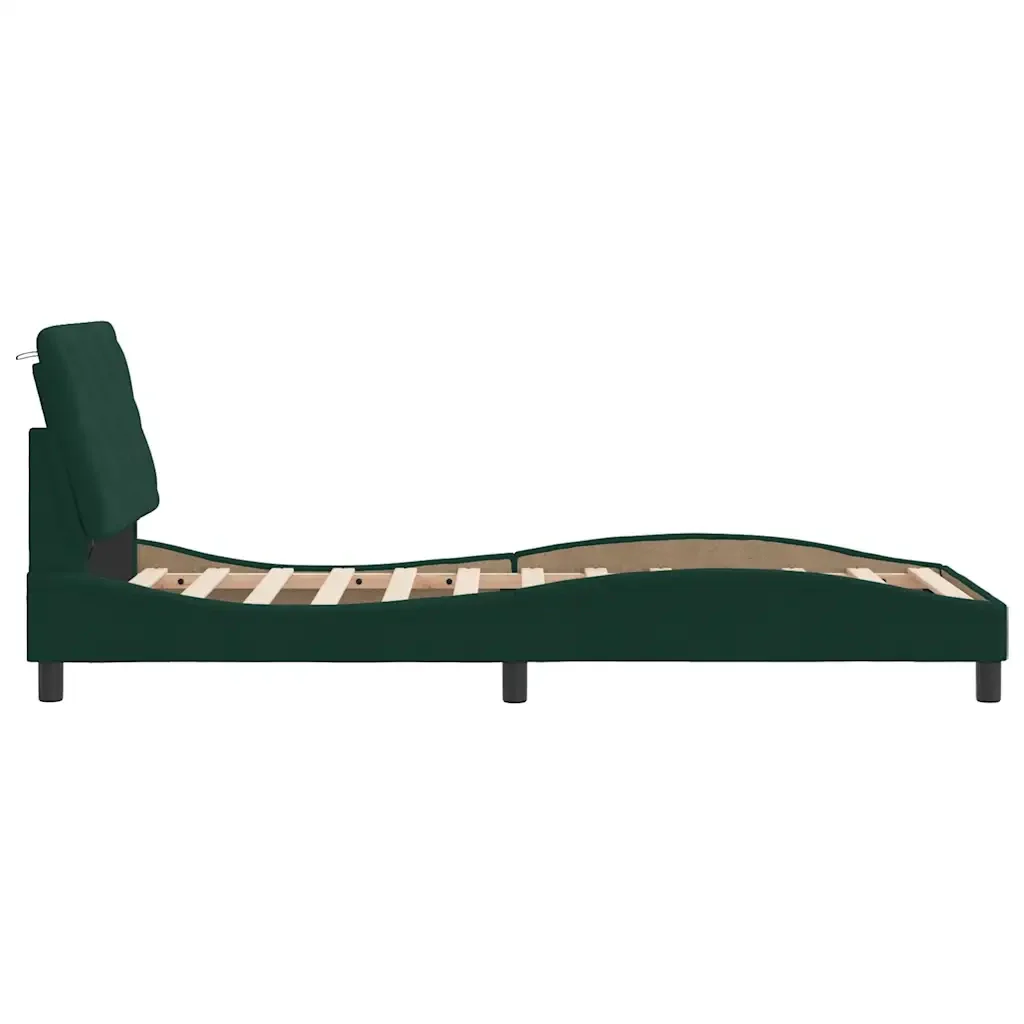 Letto singolo | Letto per adulti | Giroletto con LED senza Materasso Verde Scuro 90x200 cm in Velluto - Image 7