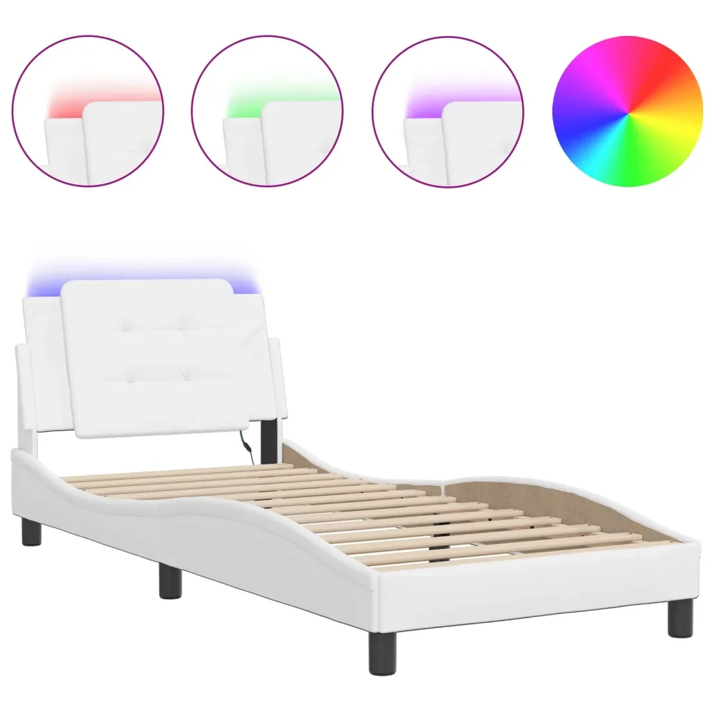 Letto singolo | Letto per adulti | Giroletto con LED senza Materasso Zadar Bianco 80x200 cm