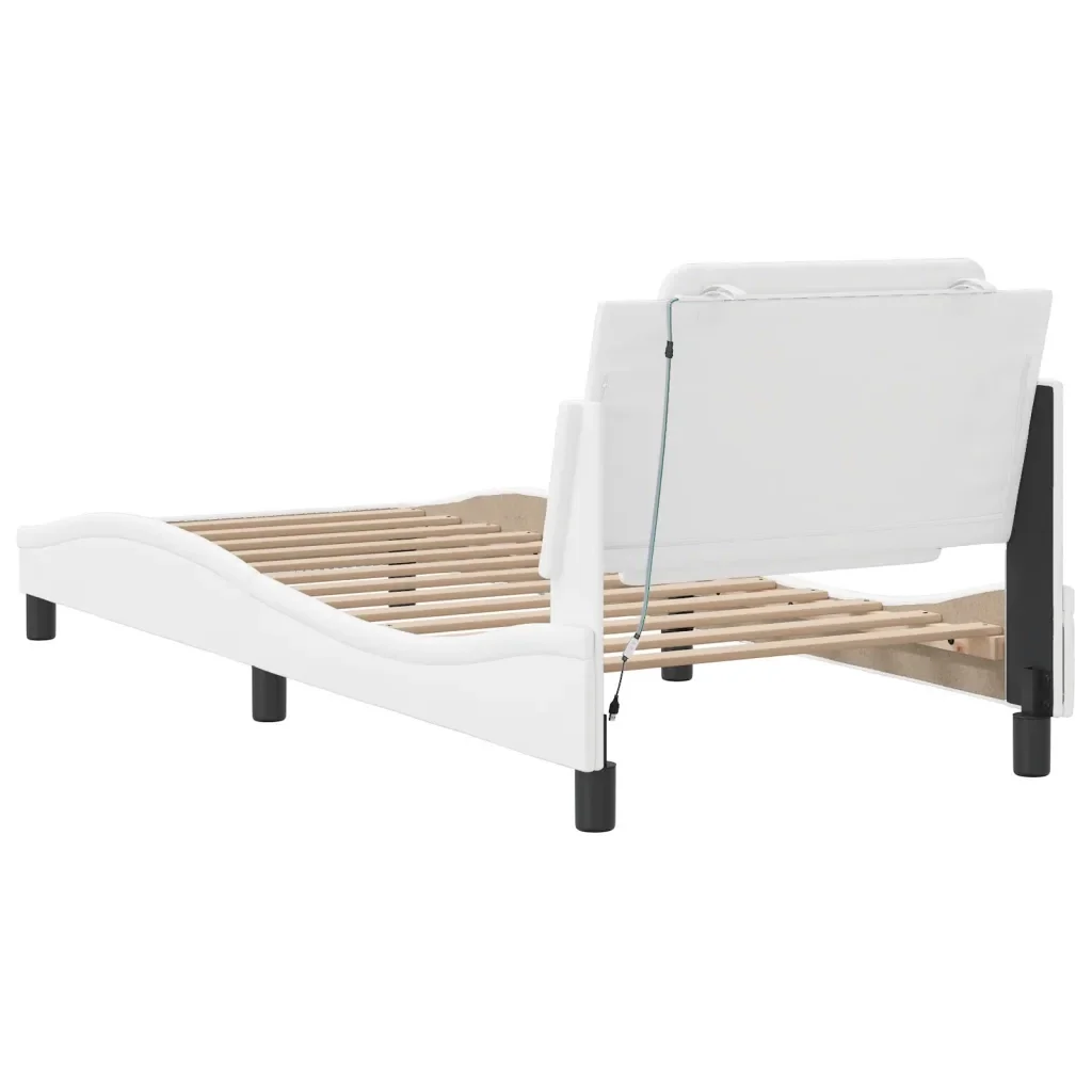 Letto singolo | Letto per adulti | Giroletto con LED senza Materasso Zadar Bianco 80x200 cm - Image 10