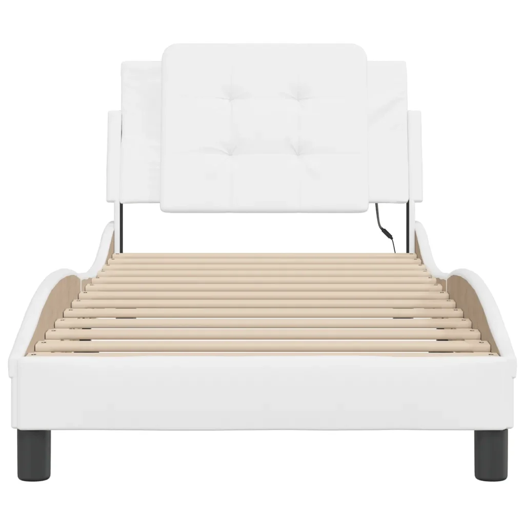 Letto singolo | Letto per adulti | Giroletto con LED senza Materasso Zadar Bianco 80x200 cm - Image 6