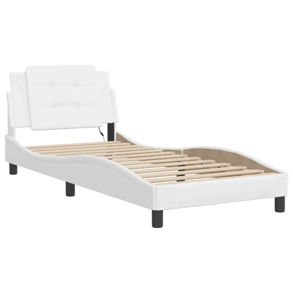 Letto singolo | Letto per adulti | Giroletto con LED senza Materasso Zadar Bianco 90x190 cm - Image 4