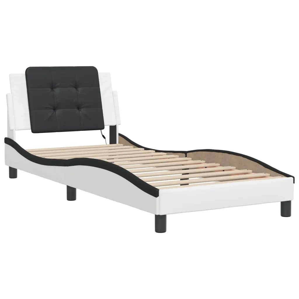 Letto singolo | Letto per adulti | Giroletto con LED senza Materasso Zadar Bianco e Nero 80x200 cm - Image 3